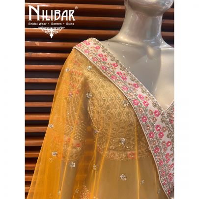 Beige Silk and Net Lehenga