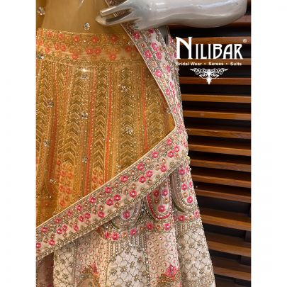 Beige Silk and Net Lehenga