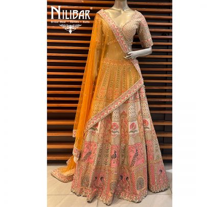 Beige Silk and Net Lehenga