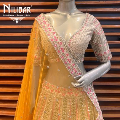 Beige Silk and Net Lehenga