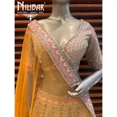 Beige Silk and Net Lehenga