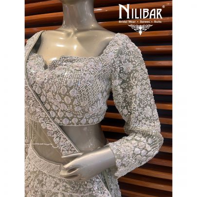 Olive Green Net Lehenga
