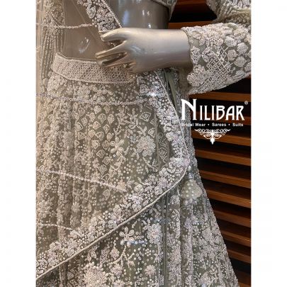 Olive Green Net Lehenga