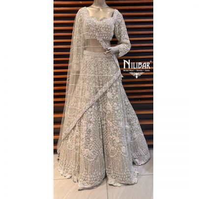 Olive Green Net Lehenga