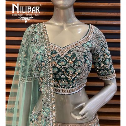 Dark Green Net Lehenga