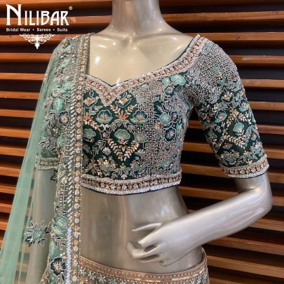 Dark Green Net Lehenga