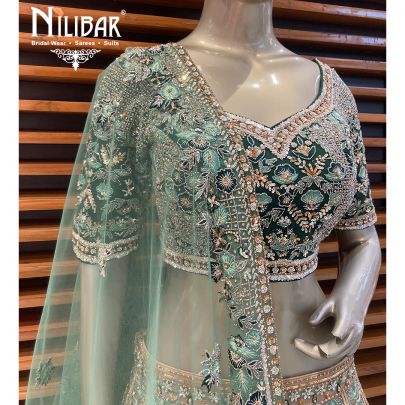 Dark Green Net Lehenga