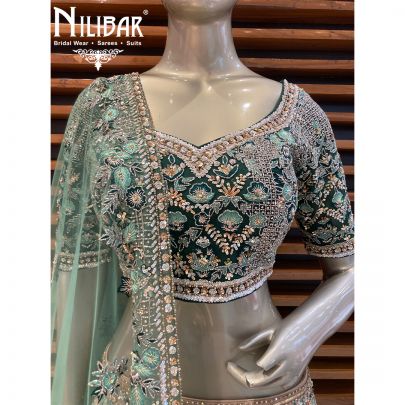 Dark Green Net Lehenga