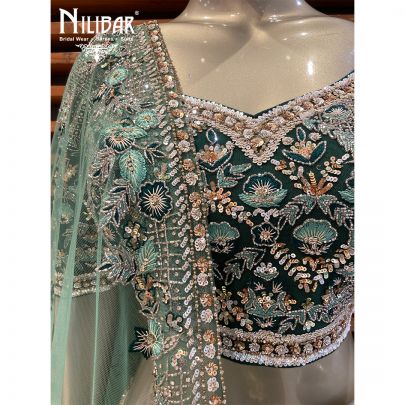 Dark Green Net Lehenga