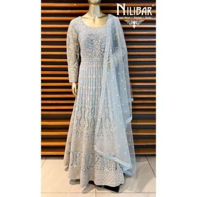 Baby Blue Net Anarkali suit