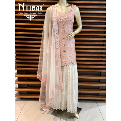 Peach Silk  Sharara Suit