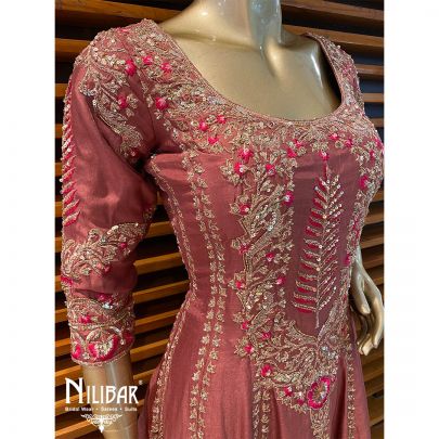 Rosewood Pink Silk Anarkali Suit