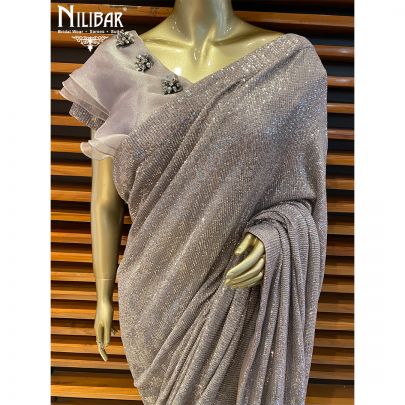 Grey Net Saree