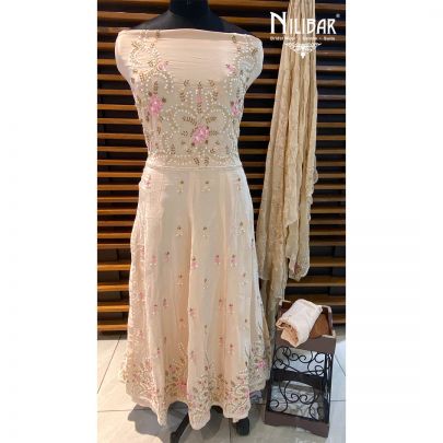 Beige Crepe Semistitched Suit 