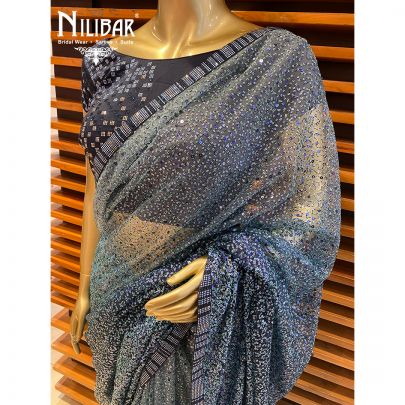Navy Blue Net Saree