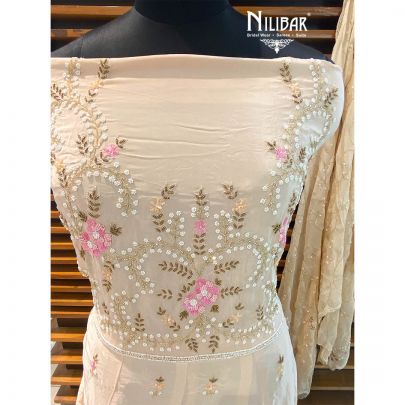 Beige Crepe Semistitched Suit 