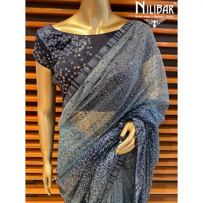 Navy Blue Net Saree