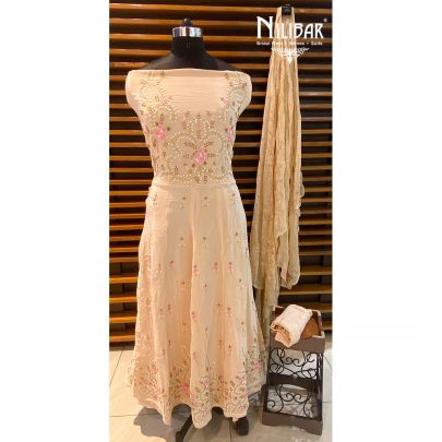 Beige Crepe Semistitched Suit 