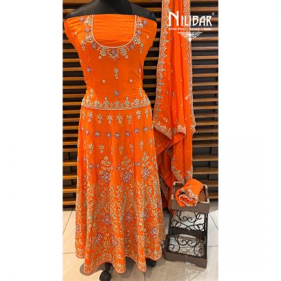 Orange Crepe Semistitched Suit