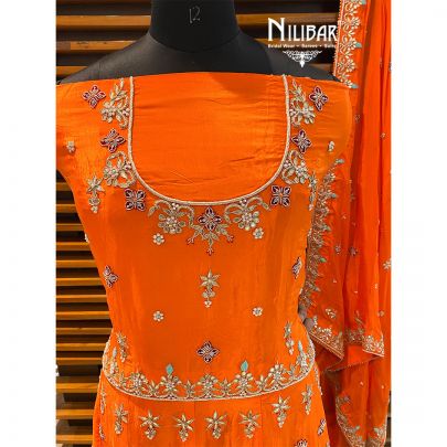 Orange Crepe Semistitched Suit