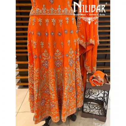 Orange Crepe Semistitched Suit