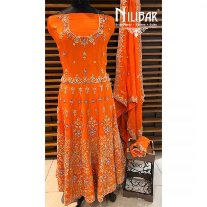 Orange Crepe Semistitched Suit