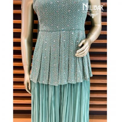 Sage Green Georgette Peplum Suit