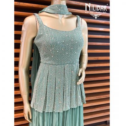 Sage Green Georgette Peplum Suit