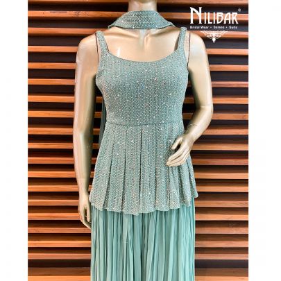 Sage Green Georgette Peplum Suit