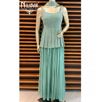 Sage Green Georgette Peplum Suit