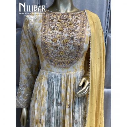 White and Yellow Georgette Anarkali