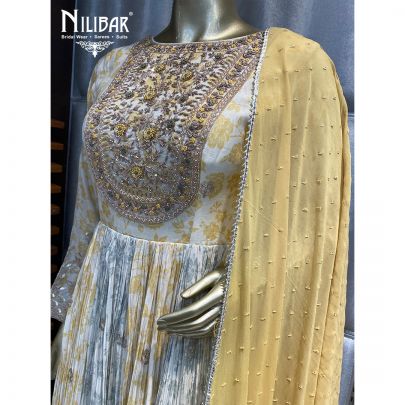 White and Yellow Georgette Anarkali
