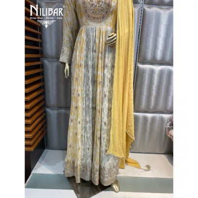 White and Yellow Georgette Anarkali