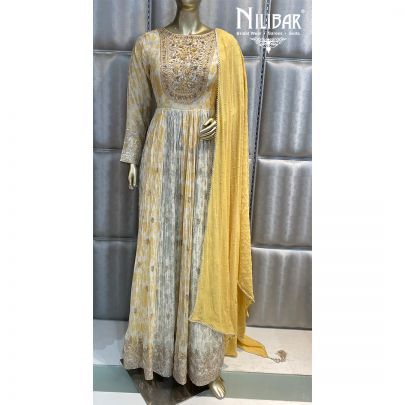 White and Yellow Georgette Anarkali