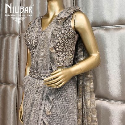 Grey Net Draped Saree