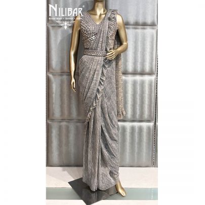 Grey Net Draped Saree