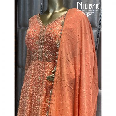 Carrot Red Georgette Anarkali