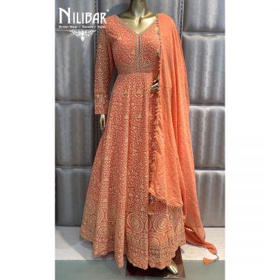 Carrot Red Georgette Anarkali