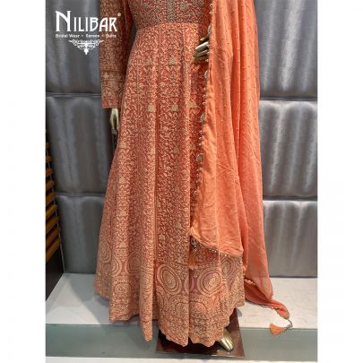 Carrot Red Georgette Anarkali