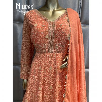 Carrot Red Georgette Anarkali
