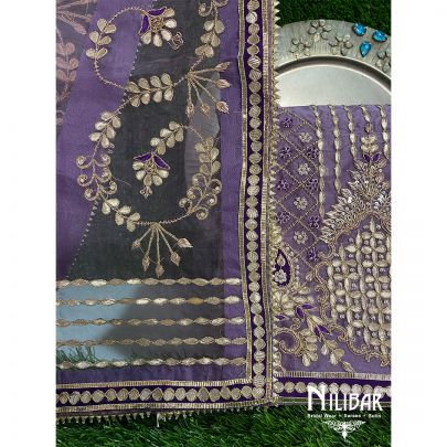 Healther Purple Organza Unstitched Suit