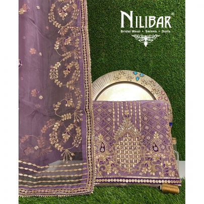 Healther Purple Organza Unstitched Suit