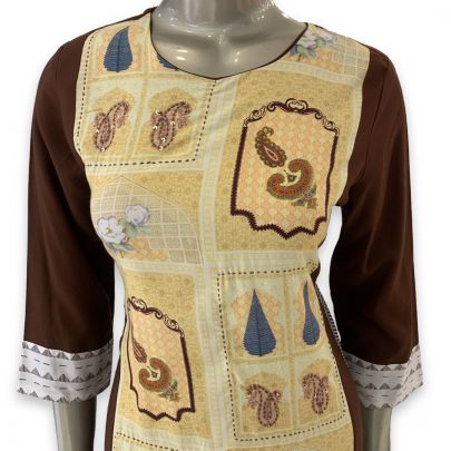 Brown Printed Cotton Kurti
