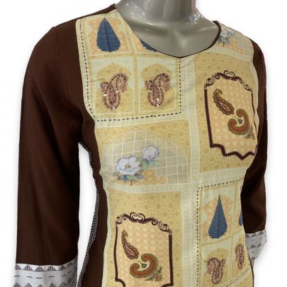 Brown Printed Cotton Kurti