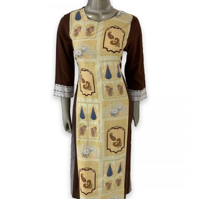 Brown Printed Cotton Kurti