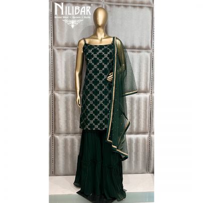 Bottle Green Georgette Sharara Suit