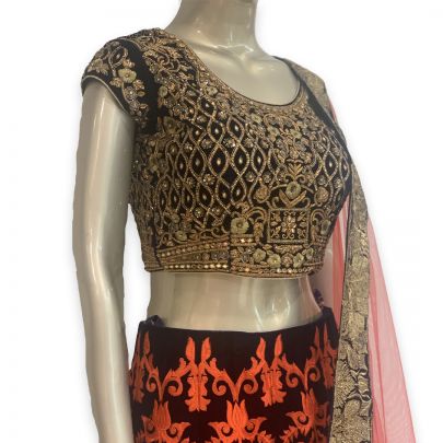 Berry Red and Black Lehenga