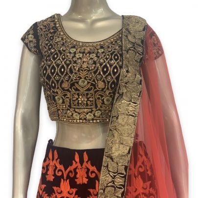Berry Red and Black Lehenga
