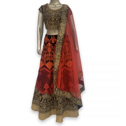 Berry Red and Black Lehenga