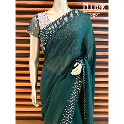 Bottle Green Georgette Beautiful Saree